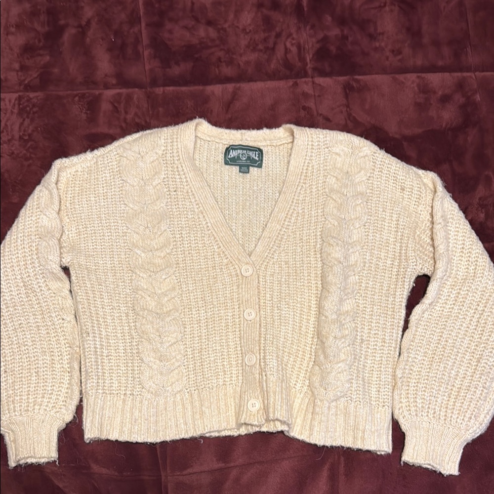 American Eagle Outfitters Cream Cable Knit Cardigan